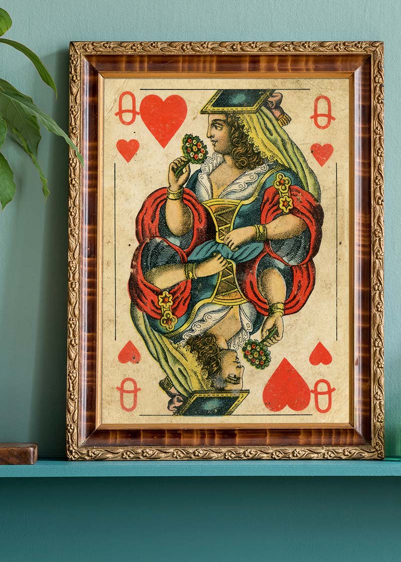 Vintage Playing Card Print - Queen of Hearts