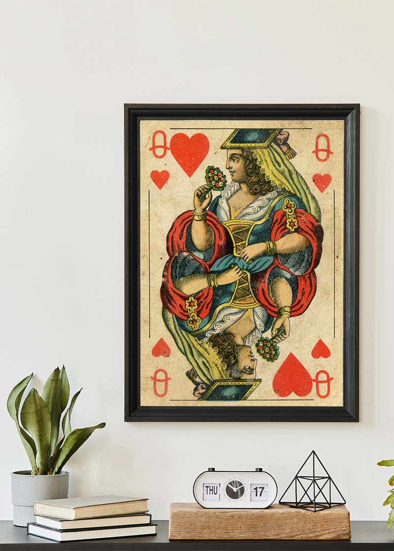 Vintage Playing Card Print - Queen of Hearts