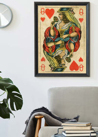 Vintage Playing Card Print - Queen of Hearts