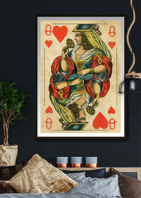 Vintage Playing Card Print - Queen of Hearts