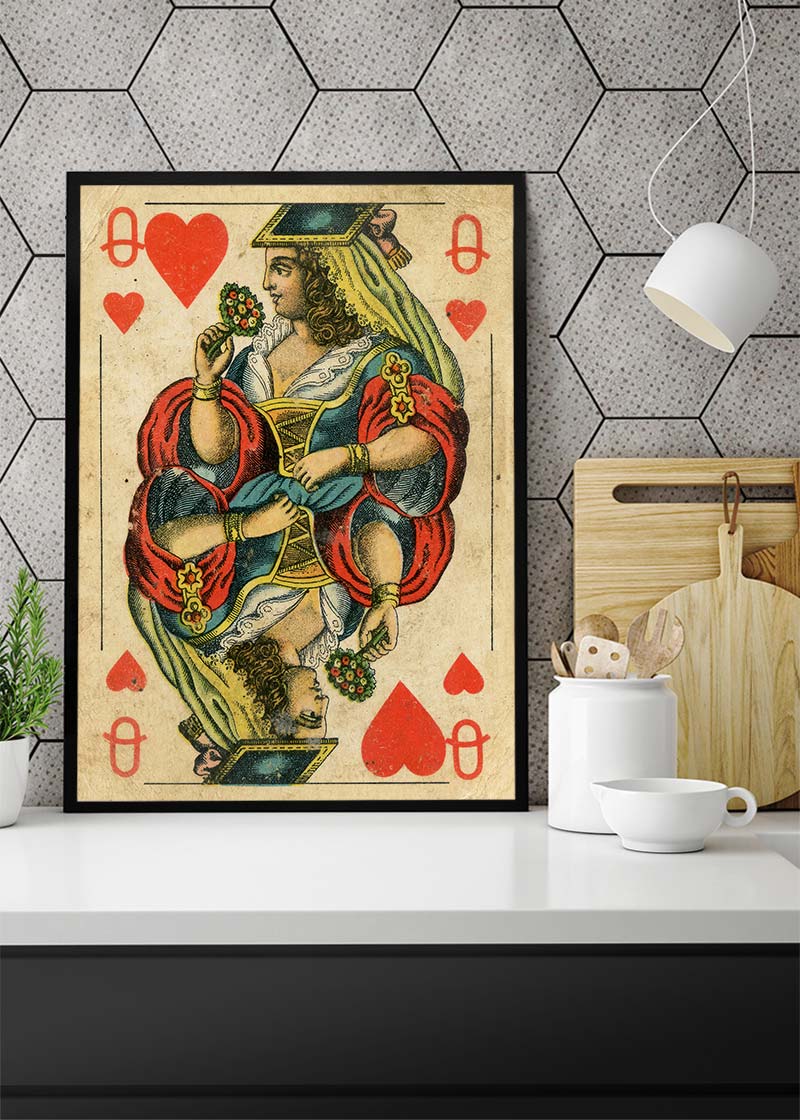 Vintage Playing Card Print - Queen of Hearts