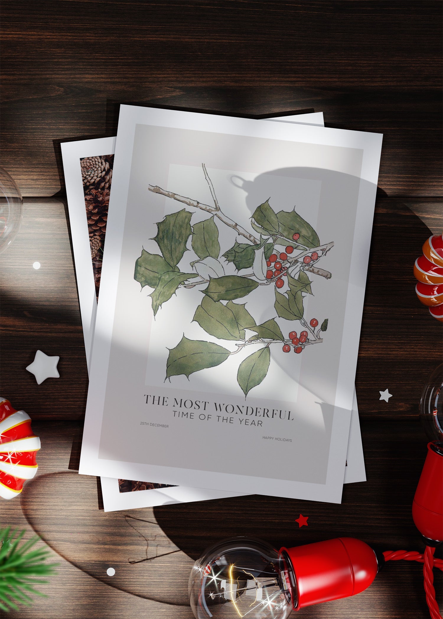 Vintage Holly A6 Christmas Greetings Card