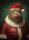 Christmas Hippo Animal Portrait Print 21x30cm Matte Clearance Print