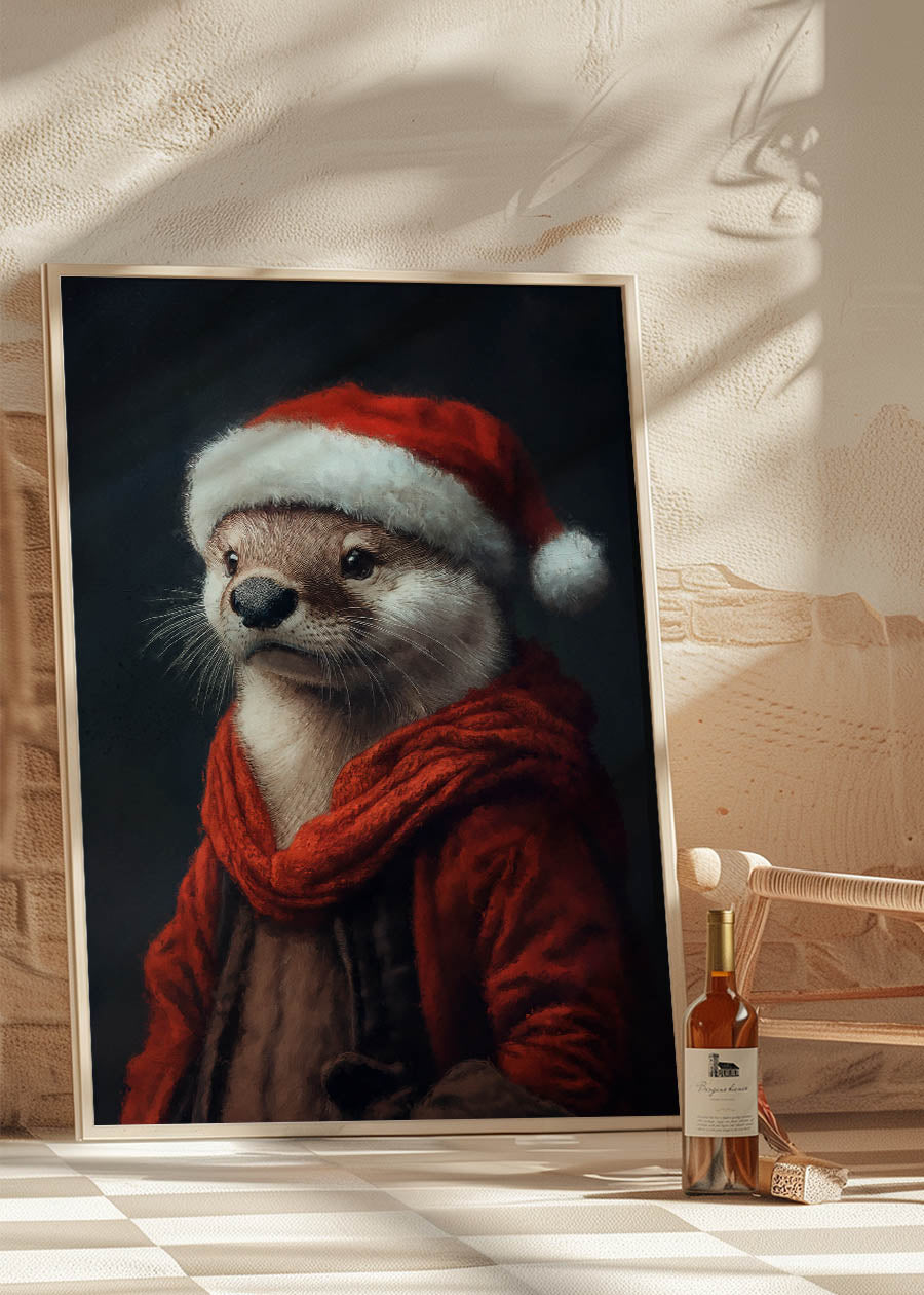 Christmas Otter Animal Portrait Print