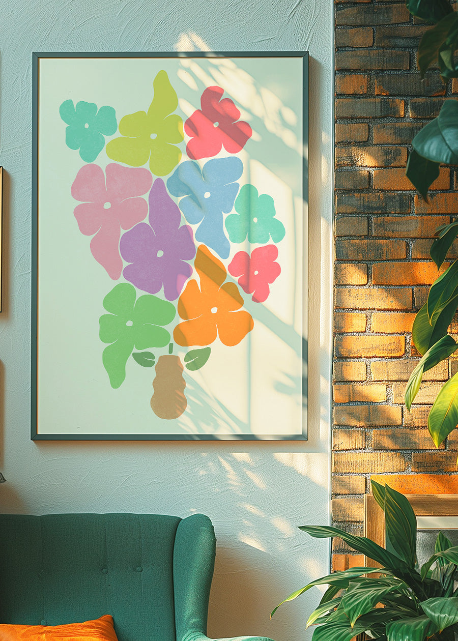 Simple Vase and Multicoloured Flowers Paint Print