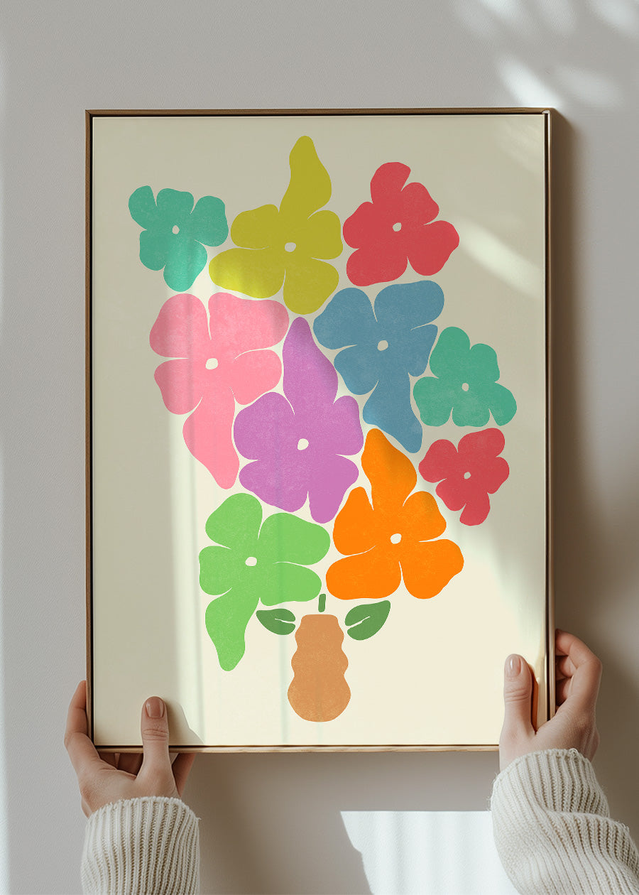 Simple Vase and Multicoloured Flowers Paint Print