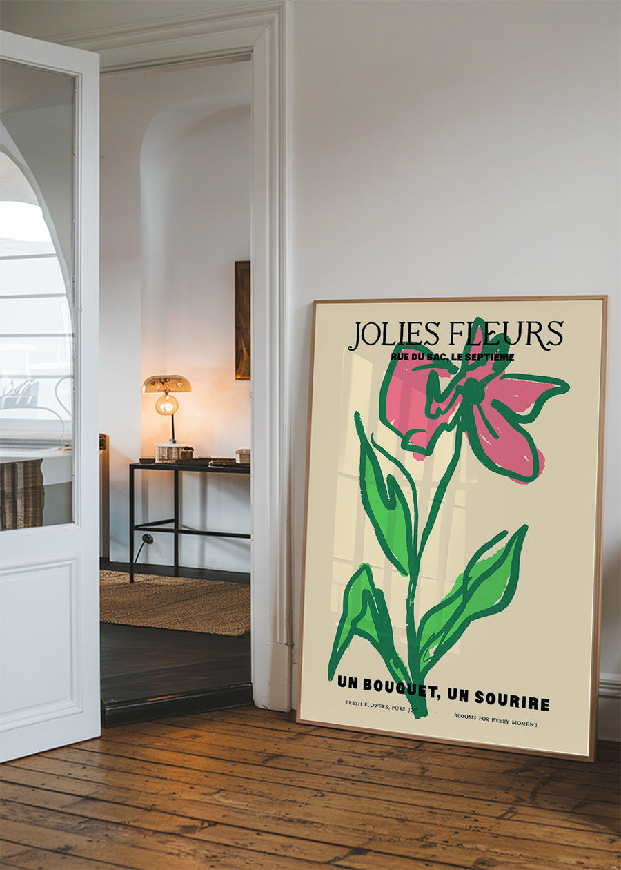 Beautiful Flowers Pink Flower Drawing Print