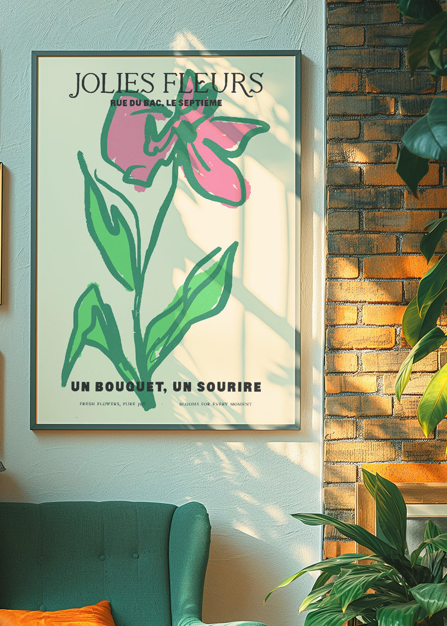 Beautiful Flowers Pink Flower Drawing Print