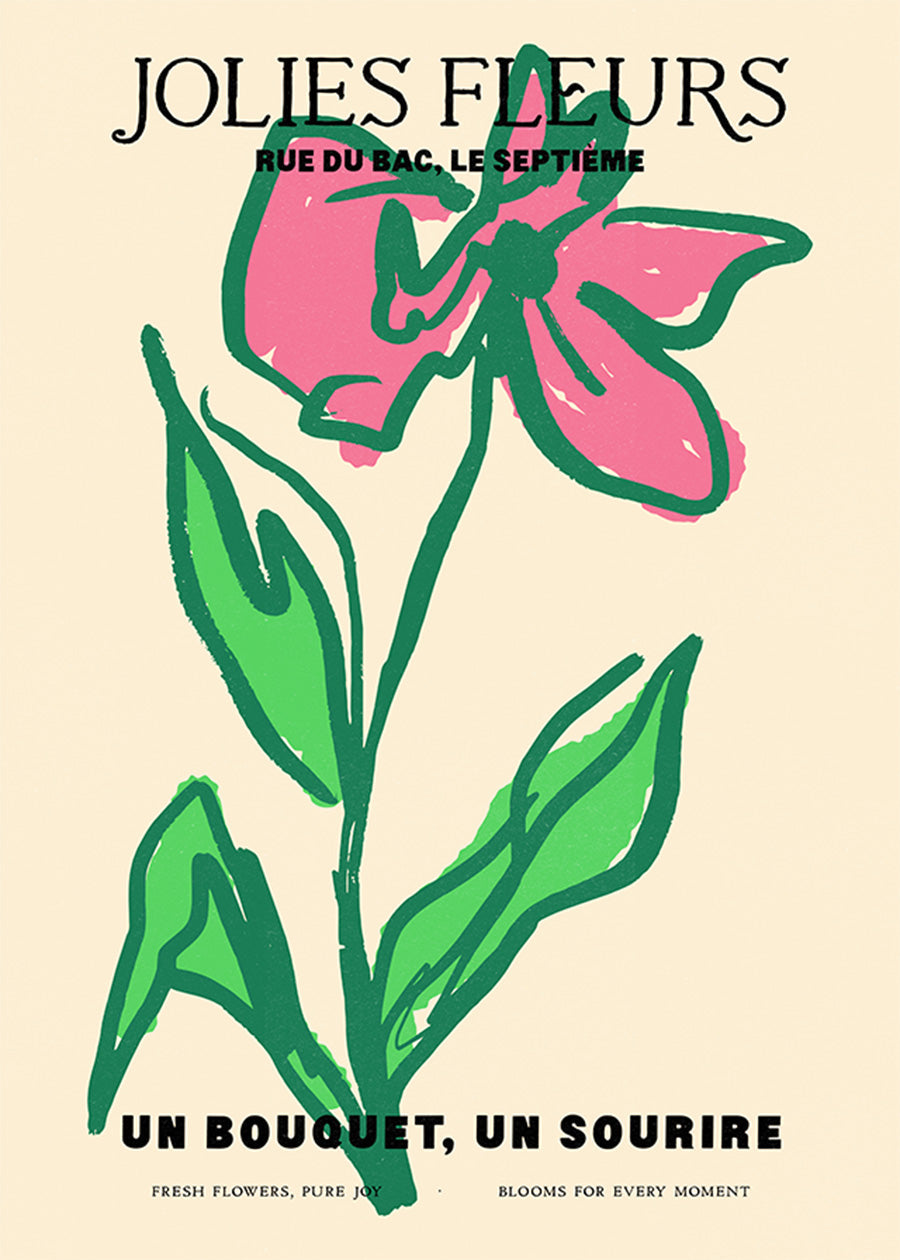 Beautiful Flowers Pink Flower Drawing Print