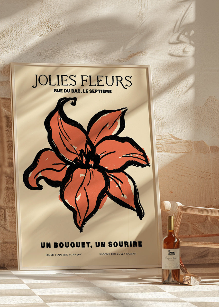 Beautiful Flowers Orange Flower Drawing Print