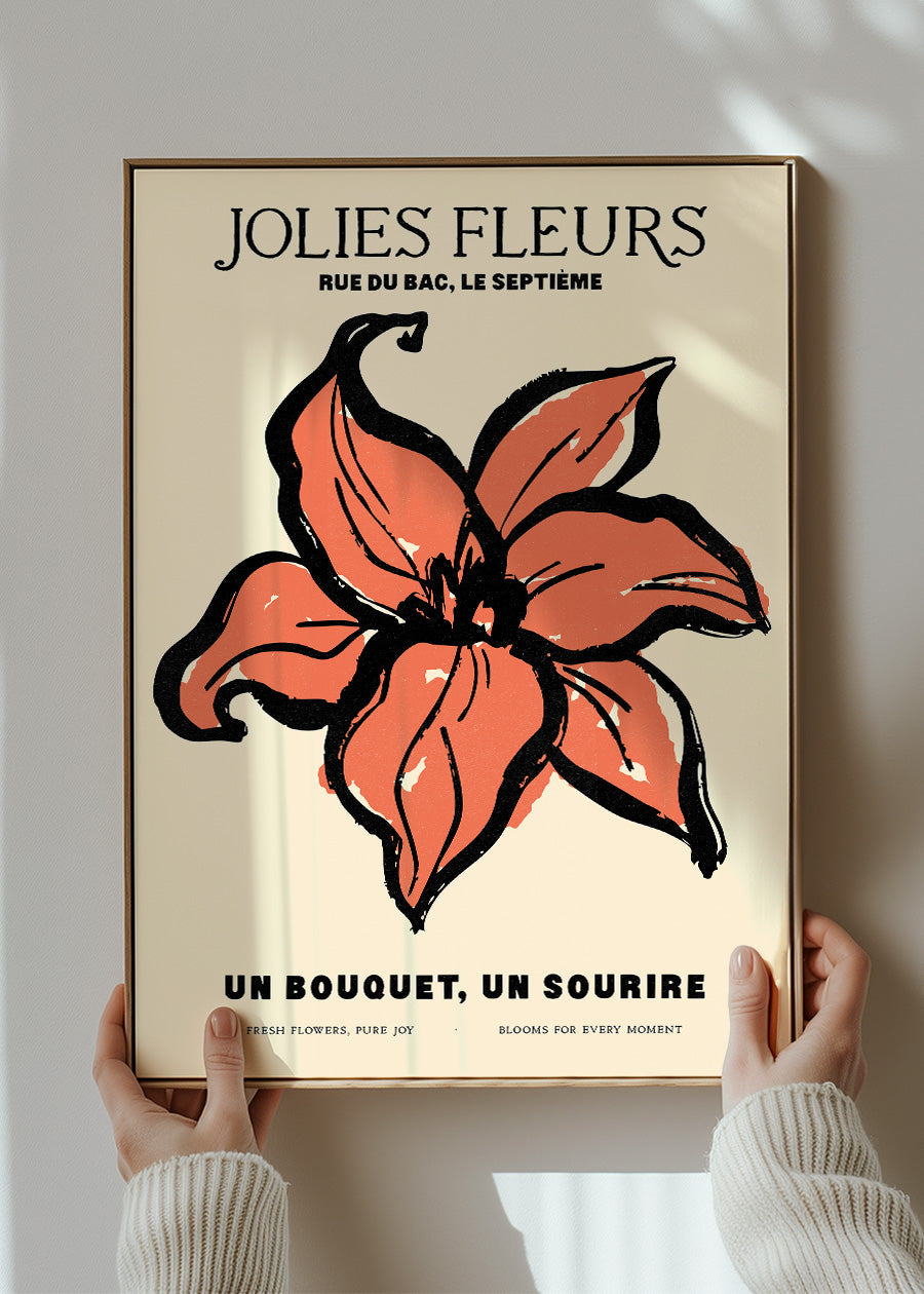 Beautiful Flowers Orange Flower Drawing Print