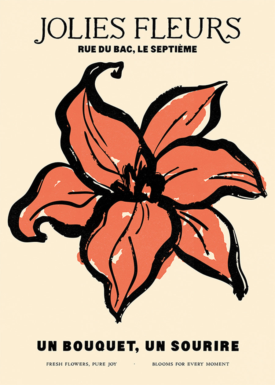Beautiful Flowers Orange Flower Drawing Print