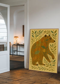 Bear and Leaves Folk Art Painting Print