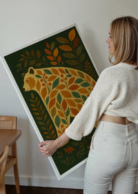 Dark green Bear Folk Art Painting Print