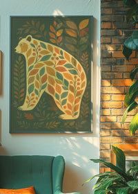 Dark green Bear Folk Art Painting Print