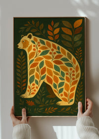 Dark green Bear Folk Art Painting Print