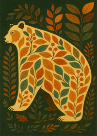 Dark green Bear Folk Art Painting Print