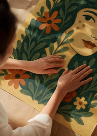 Girl and Leaves Folk Art Painting Print