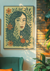 Girl and Leaves Folk Art Painting Print