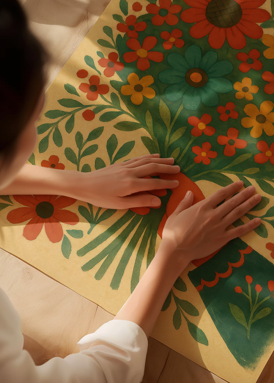 Hand with Flowers Folk Art Painting Print