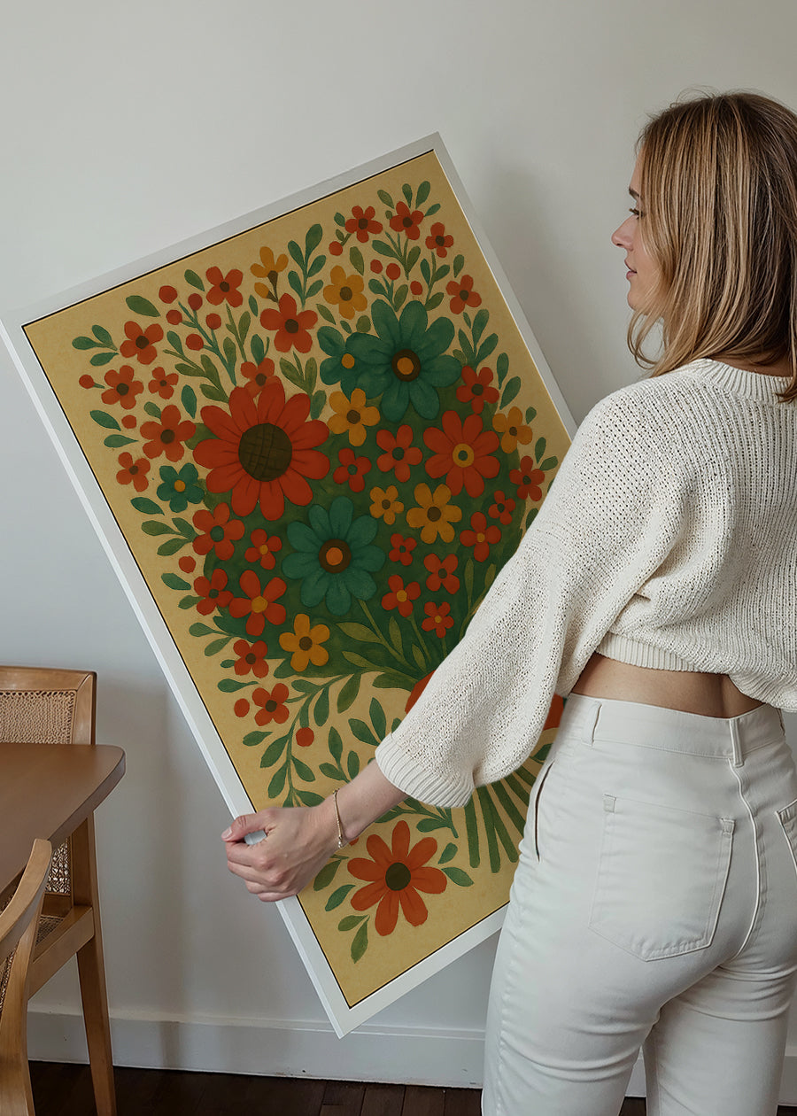 Hand with Flowers Folk Art Painting Print