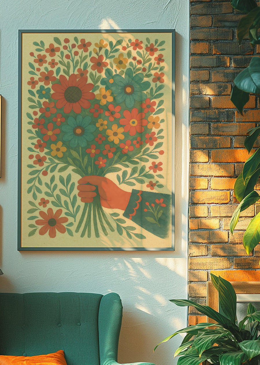 Hand with Flowers Folk Art Painting Print