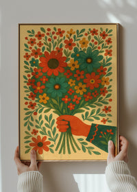 Hand with Flowers Folk Art Painting Print