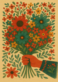 Hand with Flowers Folk Art Painting Print