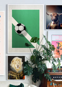 Abstract Football on Pitch Print