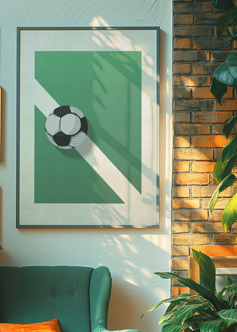 Abstract Football on Pitch Print