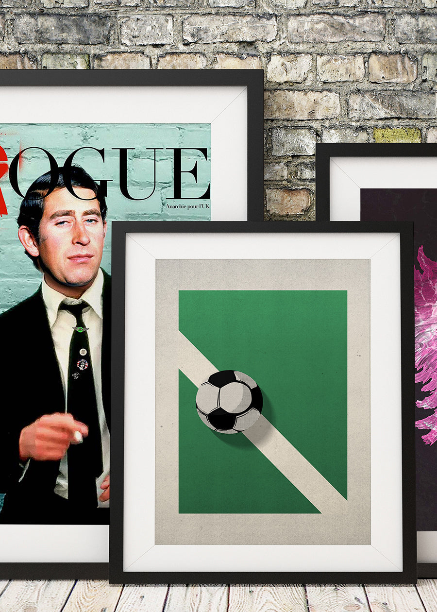 Abstract Football on Pitch Print