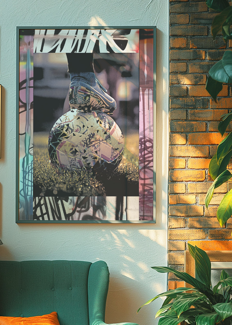 Football Boot and Ball Graffiti Print