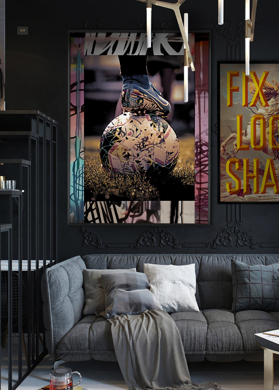 Football Boot and Ball Graffiti Print
