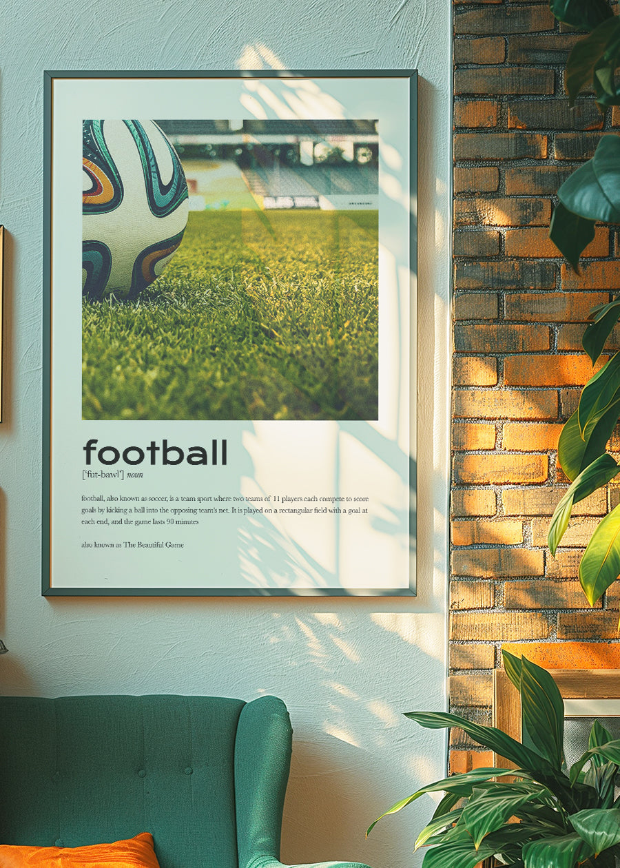 Football Description with Ball Close-Up Photograph Print