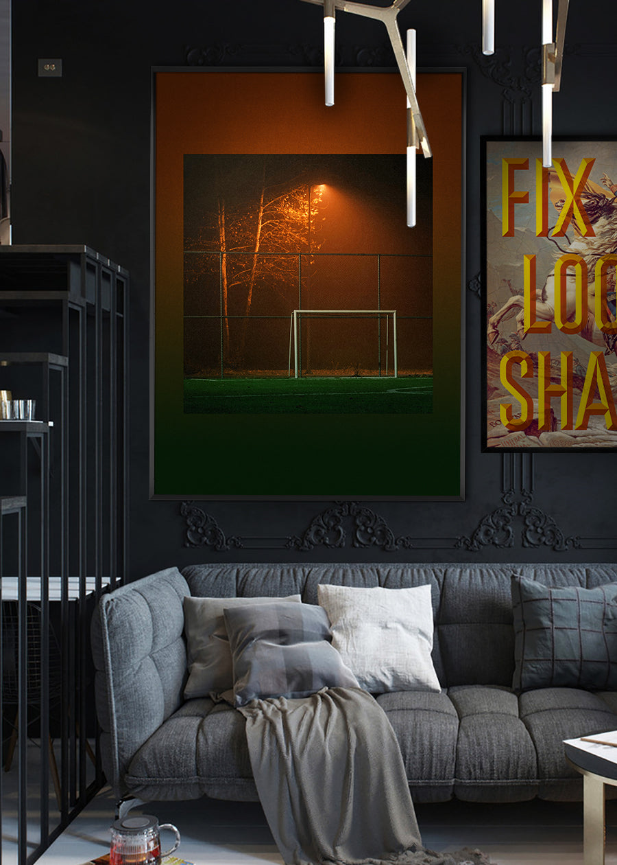 Orange & Green Football Goal at Night Print