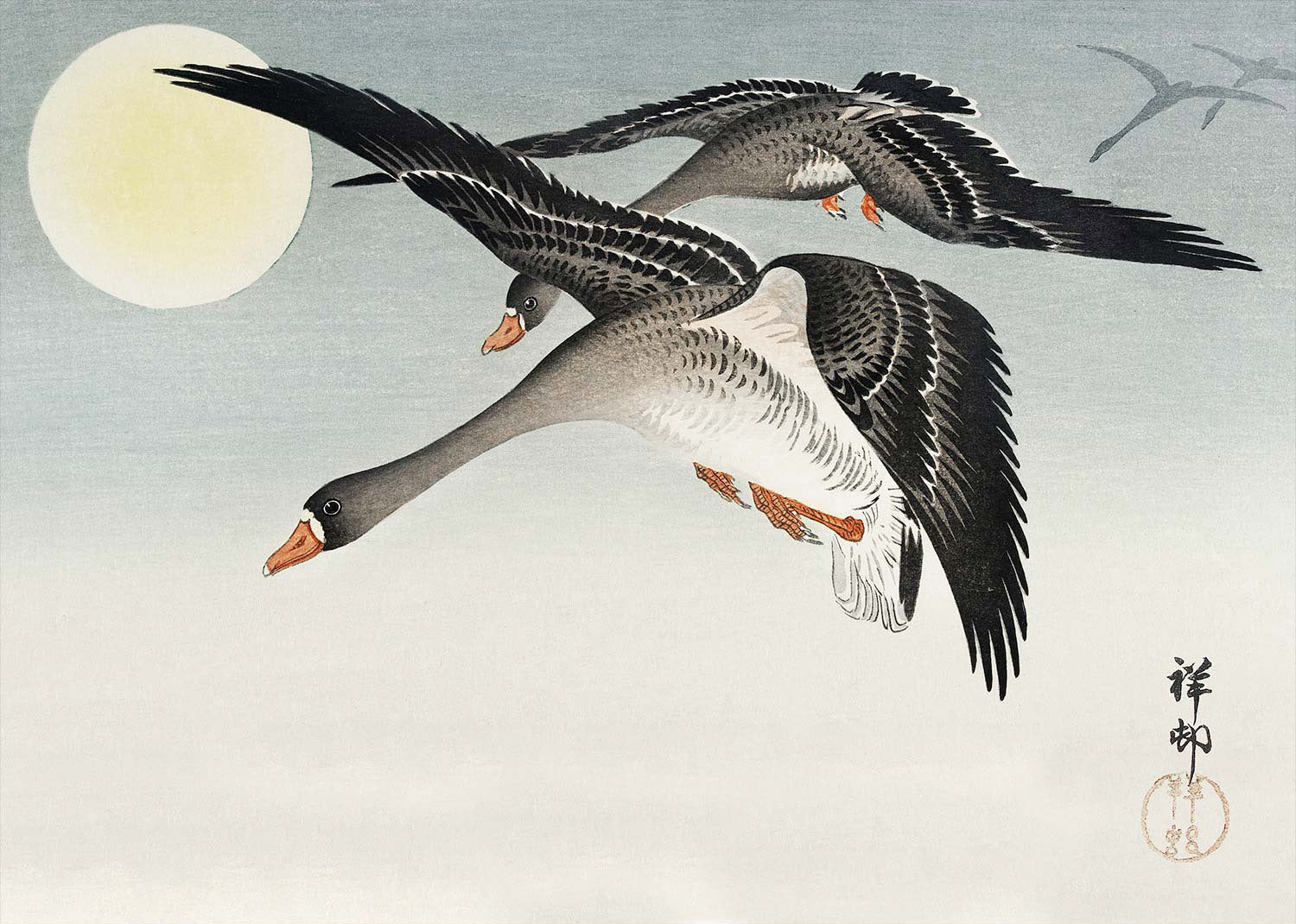 Birds at Full Moon by Ohara Koson