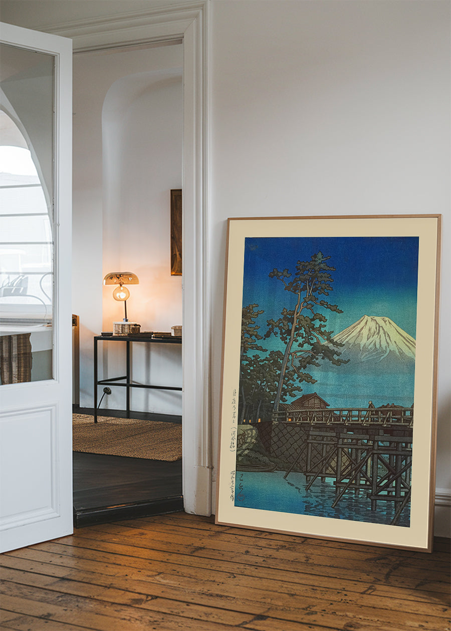 Mt. Fuji in Moonlight and Kawaibashi Bridge Print by Hasui Kawase