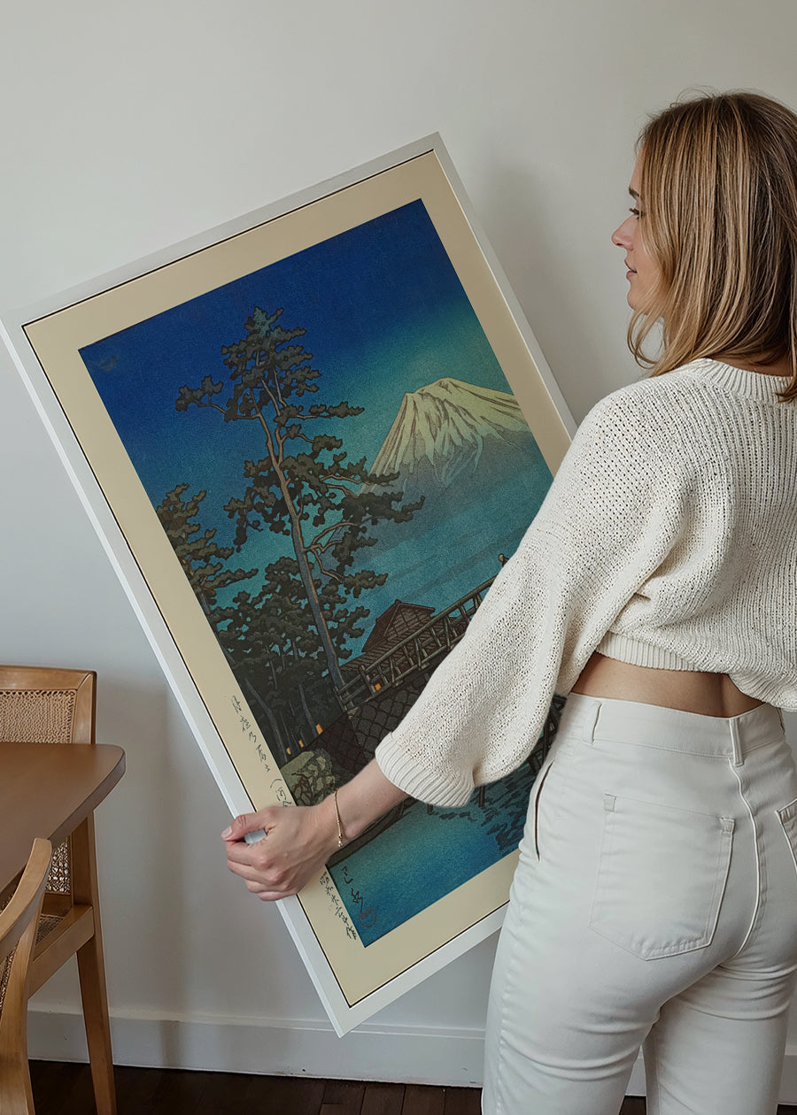 Mt. Fuji in Moonlight and Kawaibashi Bridge Print by Hasui Kawase