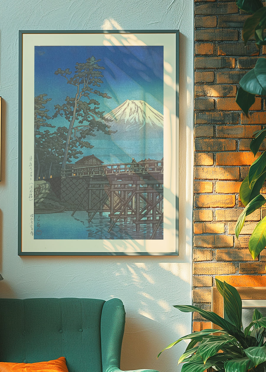 Mt. Fuji in Moonlight and Kawaibashi Bridge Print by Hasui Kawase