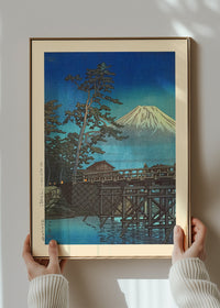 Mt. Fuji in Moonlight and Kawaibashi Bridge Print by Hasui Kawase