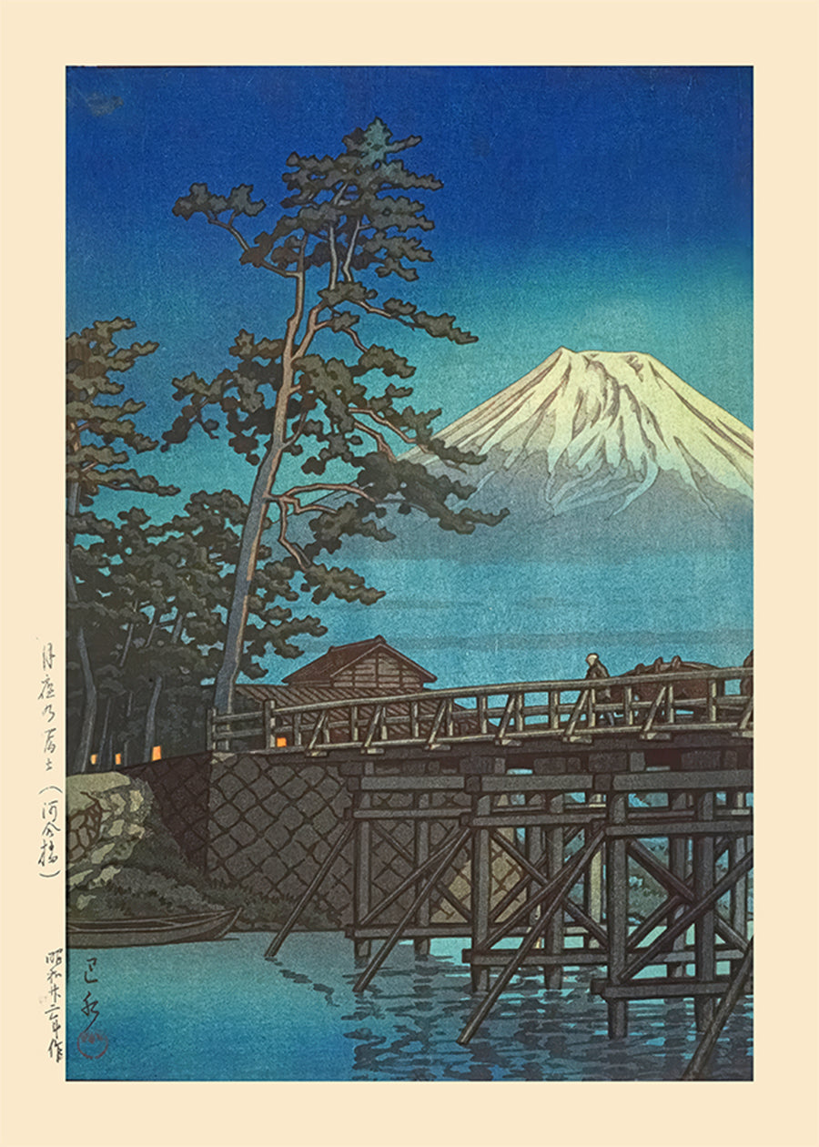 Mt. Fuji in Moonlight and Kawaibashi Bridge Print by Hasui Kawase