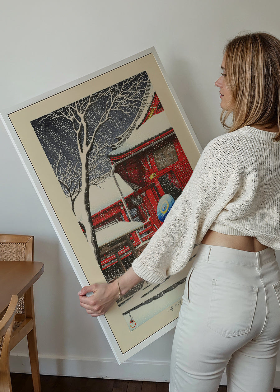 Snow at Kiyomizu Hall in Ueno Print by Hasui Kawase