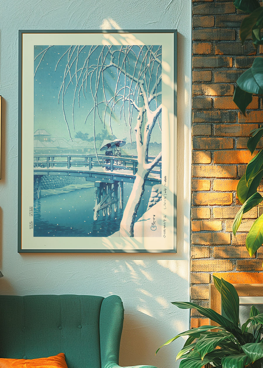 Evening Snow, Edo River Print by Hasui Kawase
