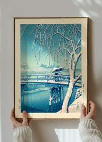 Evening Snow, Edo River Print by Hasui Kawase