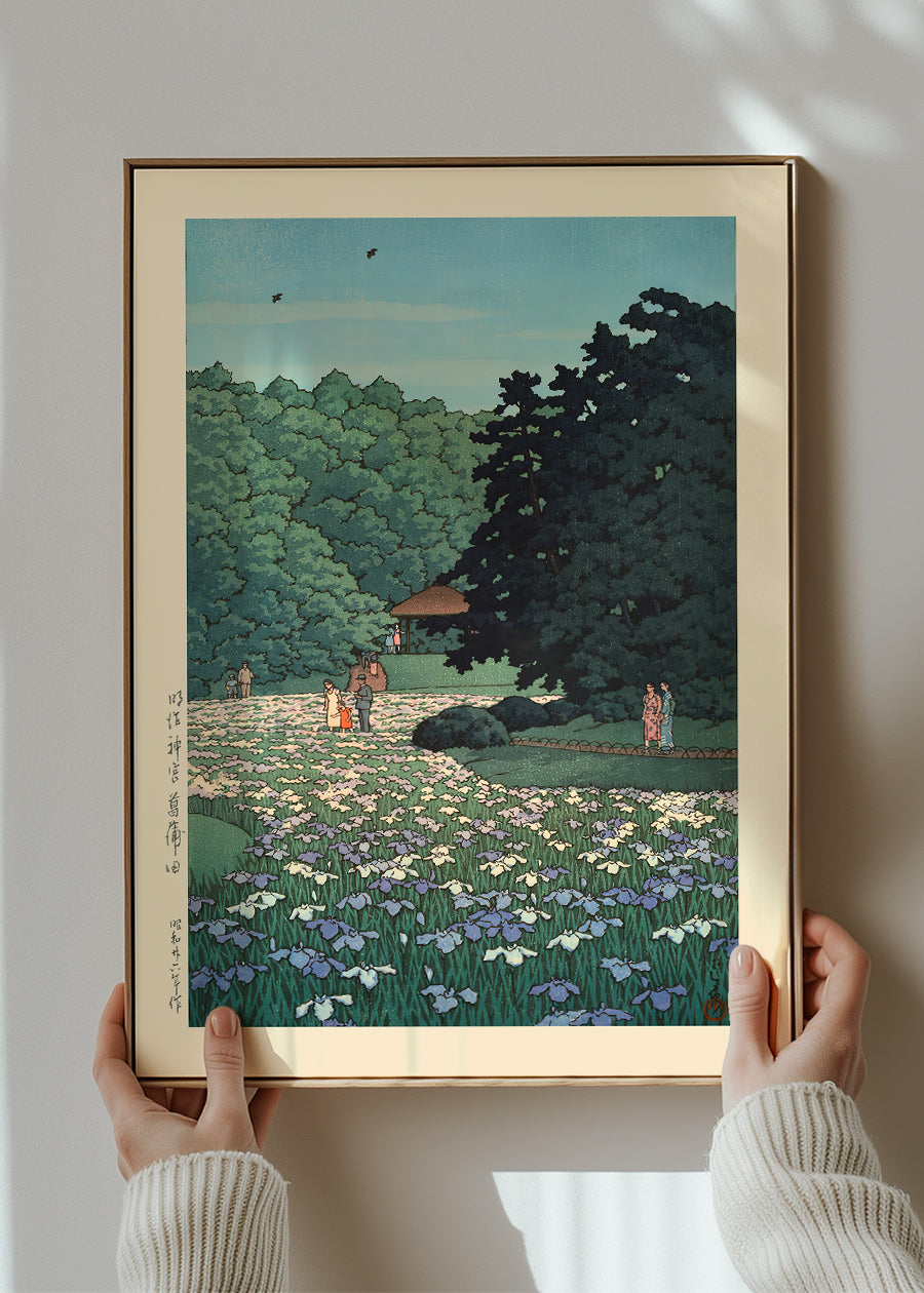 Iris Garden at Meiji Shrine, Tokyo Print by Hasui Kawase