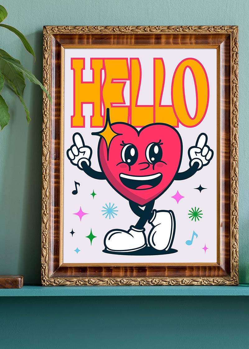 Hello Heart Cartoon Kids Print