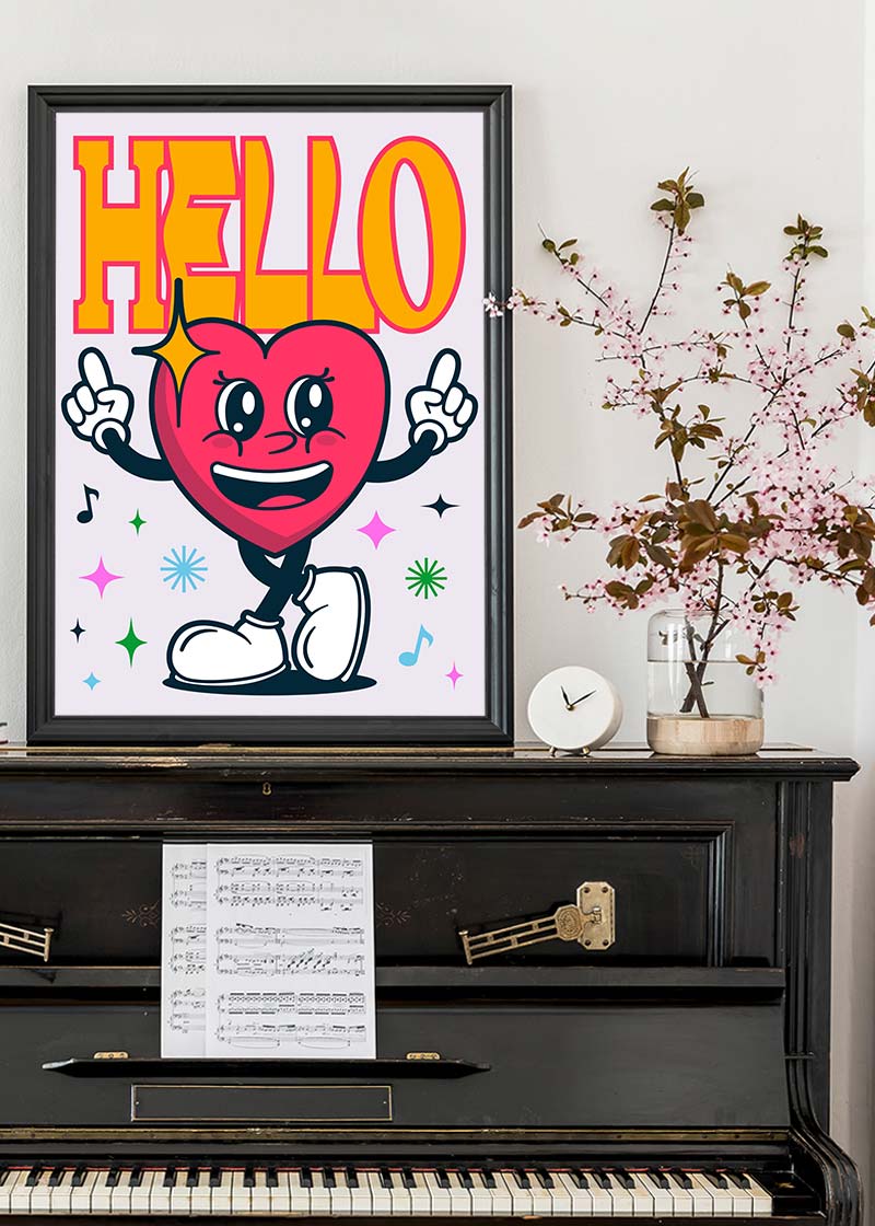 Hello Heart Cartoon Kids Print