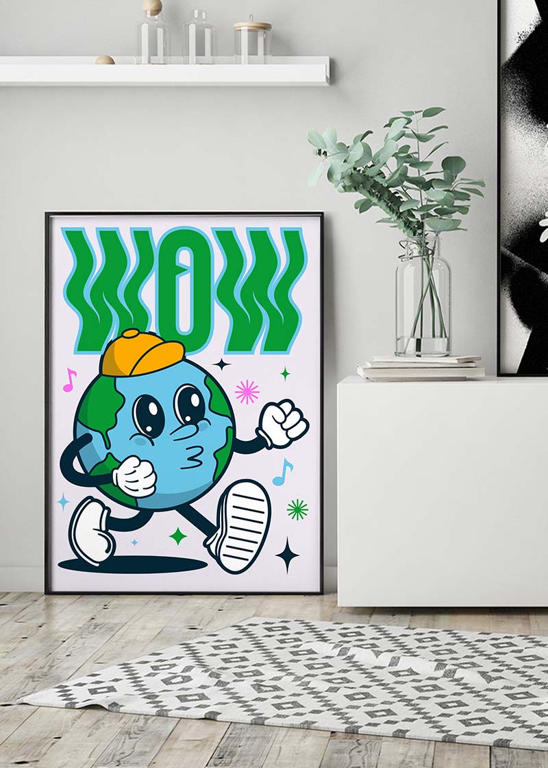 Wow Earth Cartoon Kids Print