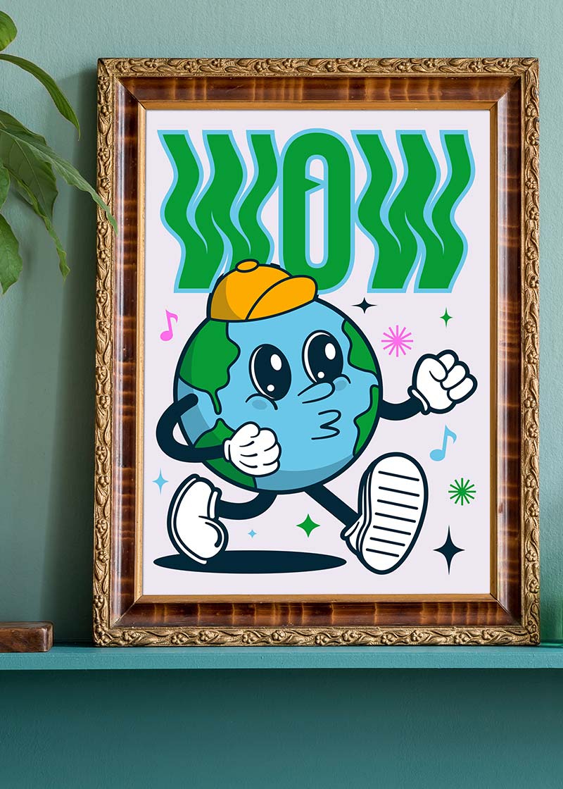 Wow Earth Cartoon Kids Print