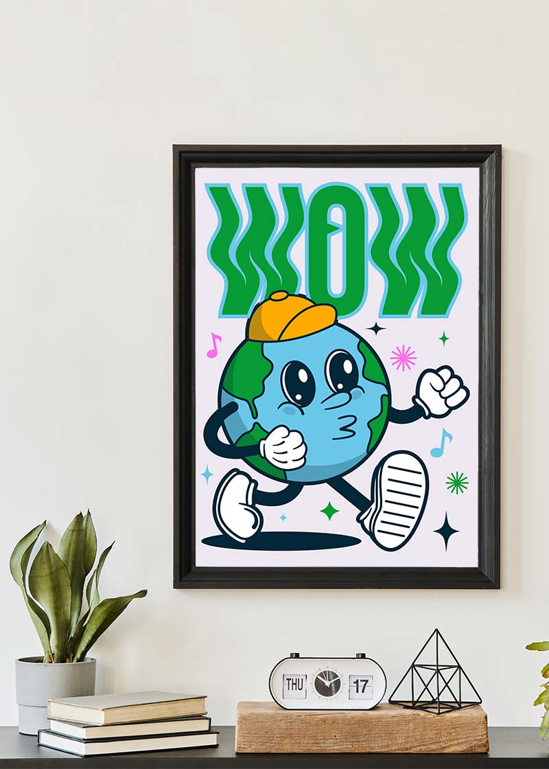 Wow Earth Cartoon Kids Print